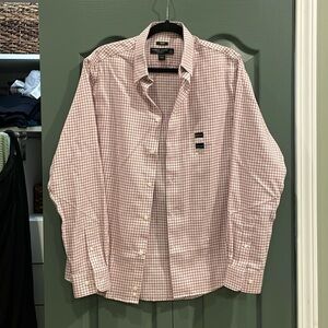 Pronto Uomo Men’s shirt slim fit 100% cotton 15 1/2, 34/35 purple, pink plaid